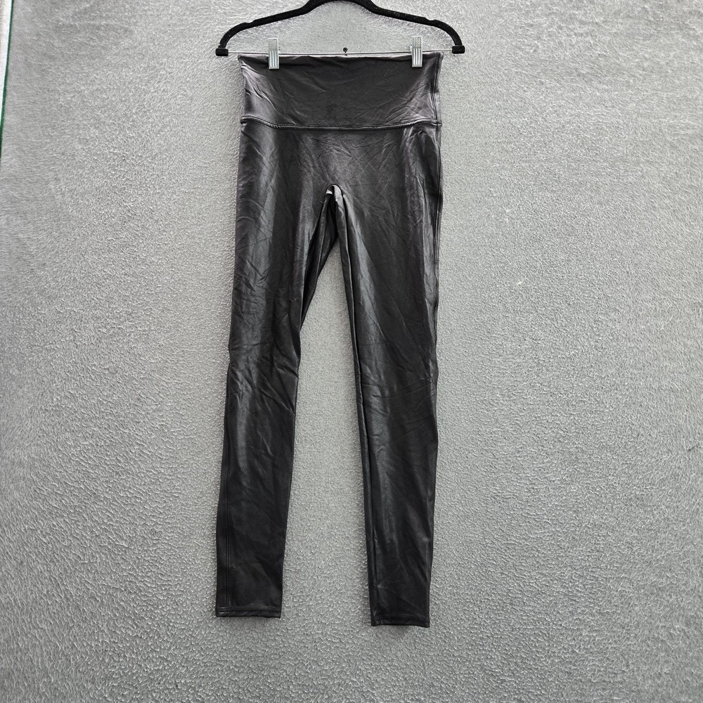 Spanx Women Legging Large Black Faux Leather Mid Rise Skinny Pull On 26" Inseam